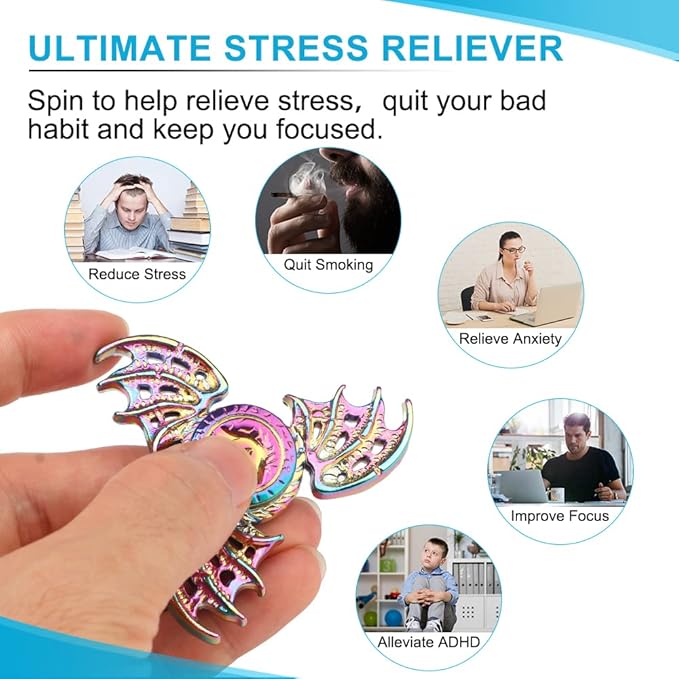 Dragon Fidget Spinner Toys for Kids Adults, Phoenix Fidgit Spinner Desk Toy Metal, Cool Metal Fidget Toys Spin Fidgets Hand Finger Spinners Toy Focus Fidgeting Tri Spinner Novelty Gift Prize 2 Pack