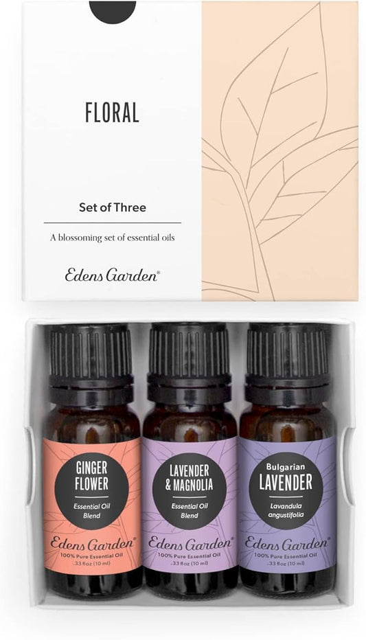 Edens Garden Floral Essential Oils 3 Set – 100% Pure Therapeutic Grade Aromatherapy Blends: Ginger Flower, Lavender & Magnolia – No Fragrance Oil, Undiluted for Diffuser & Home Aroma, 10 ml/ 3 Pack