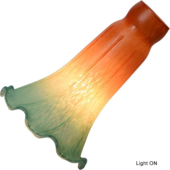 Bieye LS26 Lily Flower Blown Glass Lampshade (Orange Cyan, Opening I.D. 1.26" x O.D. 1.5")