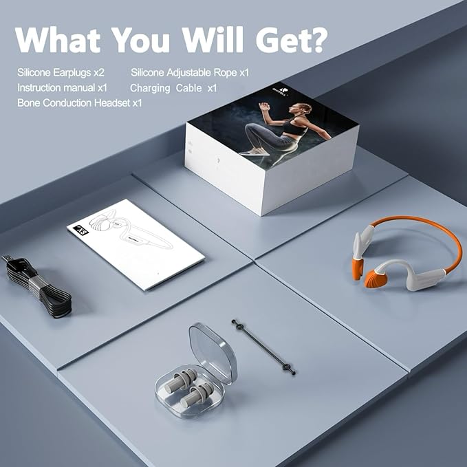 Swimming Headphones, Bone Conduction Sports Headphones, IP68 Waterproof with MP3 Mode 32GB Memory, Bluetooth 5.4 Open Ear Headphones with Mic, 10 Hours Playtime for Swimming, Wilderness, Running