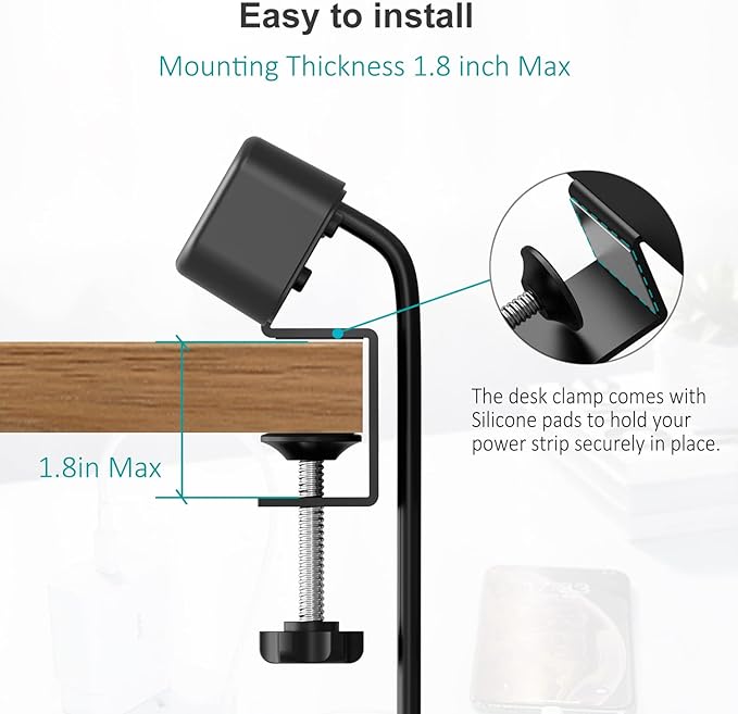 Desk Clamp Power Strip with USB C, 3 Outlet Desktop Mount Power Station Removable Clamp Socket with 6.5 ft Extension Cord, Fit 1.7 inch Tabletop Edge