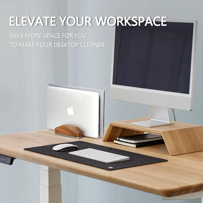 GEVO Dual Laptop Holder Vertical Laptop Stand, Natural Wood, Adjustable Dock, Wooden Laptop Stand, Vertical Laptop Holder for Desk, Widen Dock Fits All MacBook/Surface Pro 2 Devices (Black Walnut)