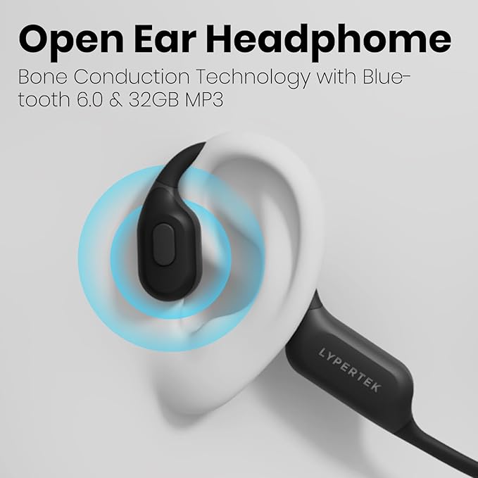 LYPERTEK Bone Conduction Headphones, IP68 Waterproof Swimming Headphones,Bluetooth 6.0 Open Earphones, 32GB Memory Bone Conduction Sports Earphones,Wireless Underwater Earbuds for Running,S30-Black