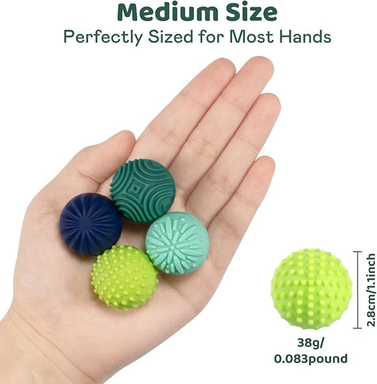 Magnetic Sensory Fidget Balls – 4PC Medium Weighted Textured Silicone Stress Relief Toys for Adults & Teens with ADHD, Autism, Anxiety – Quiet Magnet Fidgets for Desk, Travel, Office & Gifts