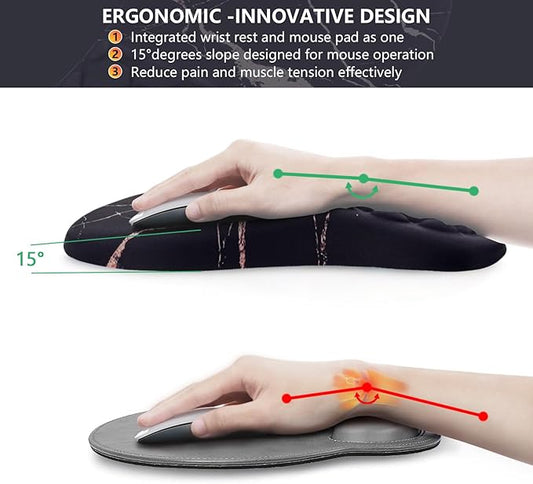 Mouse Pad Wrist Support, Ergonomic Mouse Pad with Wrist Rest, Comfortable Computer Mouse Pad for Laptop, Pain Relief Mousepad with Non-Slip PU Base Black Gold Marble