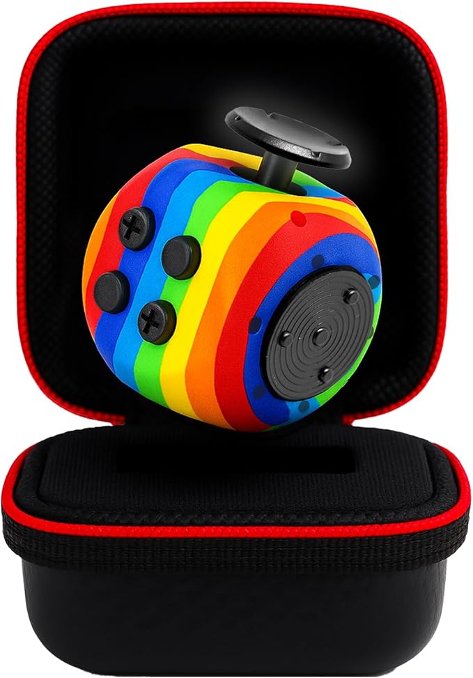 PILPOC theFube Fidget Cube, 6-Sided Stress Relief Infinity Cube for Adults & Kids, Boosts Concentration, Mindfulness Aid, Silent & Audible Modes, Includes Carry Case for Portability (Rainbow)