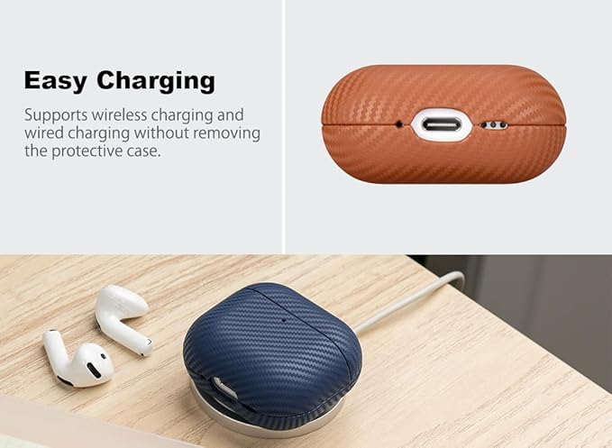 Leather Case - for AirPods 4 with Active Noise Cancellation/AirPods 4 Case Cover - Selected Skin-Friendly Leather, with Carbon Fibre Texture, Handmade Drop Protective Hard Cover - Brown