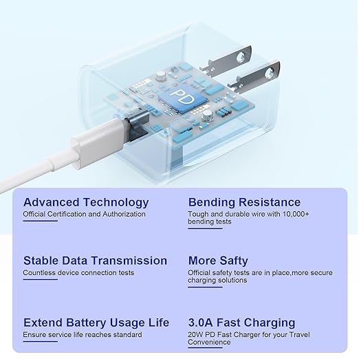 Apple Fast Charger, 10FT Extra Long Fast iPhone Charger Travel Plug Adapter Super Quick Apple Charging USB C Wall Charge Block with 10Foot Lightning Cable Cord for iPhone 14/13/12/11/X/XR/SE2022/iPad