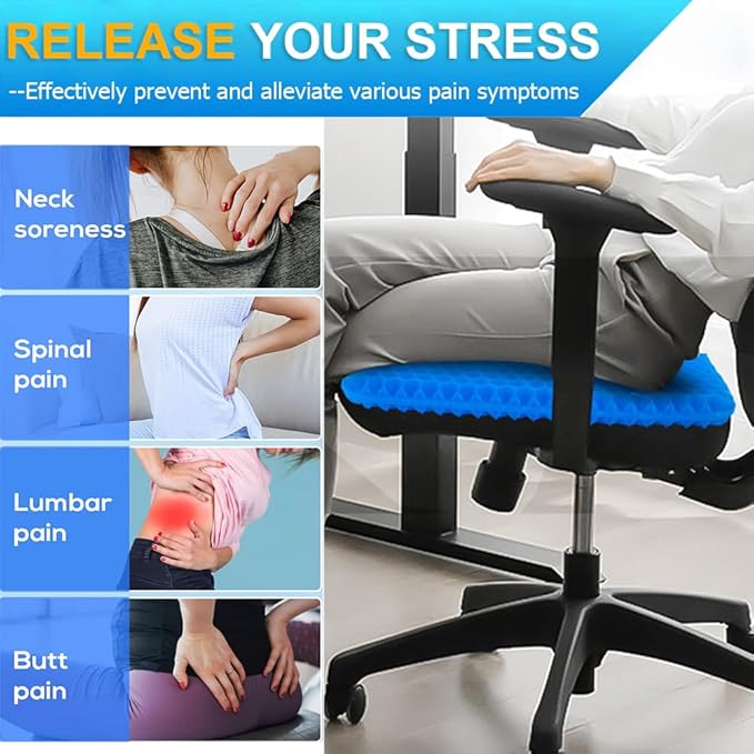 Gel Seat Cushion, Super Large Gel Cushion Chair Pads with Non-Slip Cover for Home Office Car Seat Wheelchair, Soft Breathable Honeycomb Seat Cushion for Relieve Hip Pain, As Seen On TV