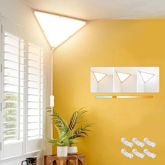 Upgraded Corner Light, 22W 2000LM LED Corner Lights for Living Room, 3000K/4000K/6000K Plug in Ceiling Lights with Switch, Lamp for Bedroom, Triangle Shape