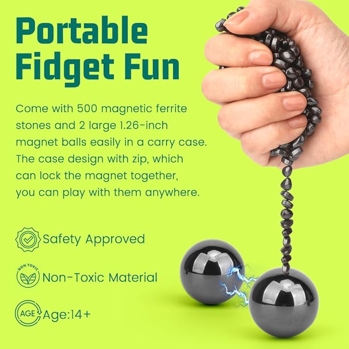 Cool Fidget Magnet Ferrite Putty, Slime Putty Party Favors, Hematite Magnetic Stones Eggs with 1.26 inch Magnet Balls, Anti Anxiety Desk Toy, Stress Relief EDC Toy Atuism Slime Putty& Science Kit Gift