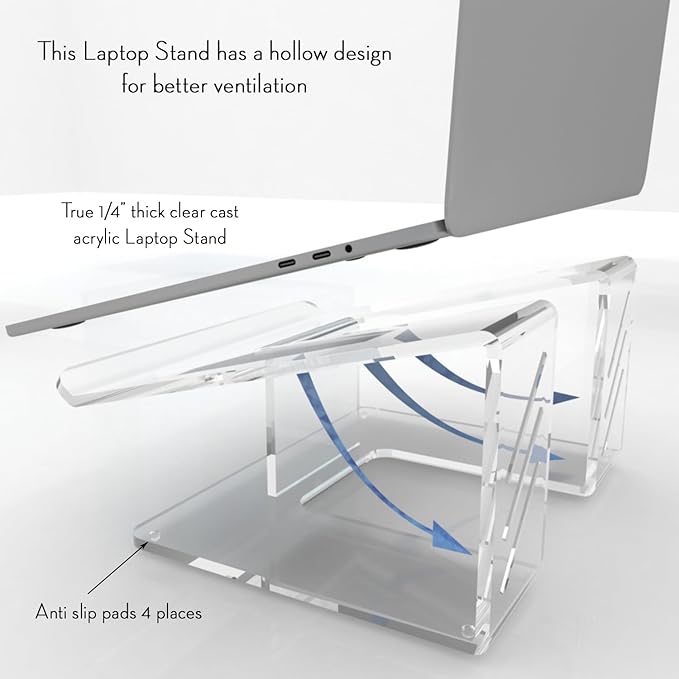 Vray Designs LLC- Acrylic Laptop Stand for Desk, Ergonomic Laptop Riser, Computer Stand for Laptops Compatible with 10-17" Notebook and MacBook, Stable Laptop Stand- Made in USA