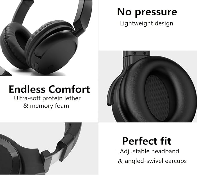 Wireless Bluetooth TV Headphones, HiFi Stereo Bluetooth Headphones Over Ear, Soft Earmuffs Lightweight Wireless Headsets with Deep DASS for TV, PC, Cellphone (Black)