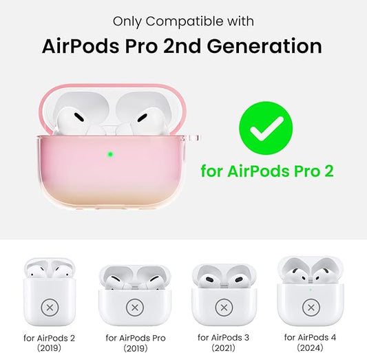 ORNARTO for AirPods Pro 2 Case 2023/2022–Stylish Gradient Clear TPU, LED Visible, Shockproof Protective Case Cover for AirPods Pro 2nd Generation with Lanyard-Aurora Pink