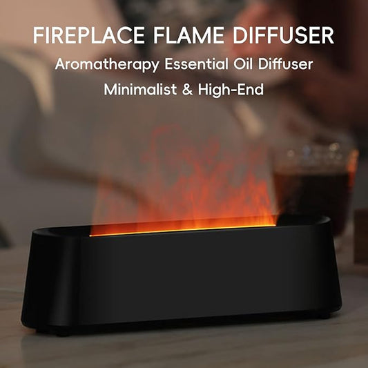 Essential Oil Diffuser, Fireplace Fire Flame Aromatherapy Diffuser, 250ml Cool Mist Humidifier, Scent Aroma Diffuser with 7 Colors Light, Remote Control, Timer & Auto-Off for Home, Room (Black)