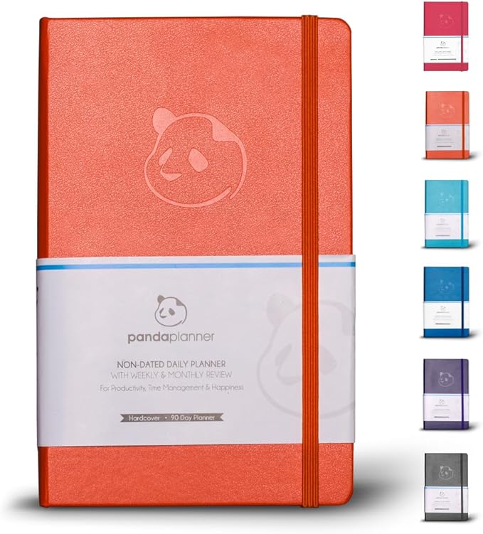 Panda Planner Daily Planner 2025-2026 – Classic Undated Productivity Planner & Hourly Schedule Notebook – Day Planner for Focus & Goals – Orange