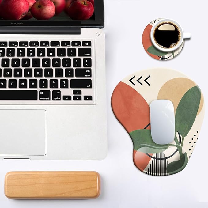 DOOKE Ergonomic Mouse Pad with Wrist Support and,Mouse Pads with Non-Slip PU Base for Home Office Working Studying Easy Typing & Pain Relief Leaves