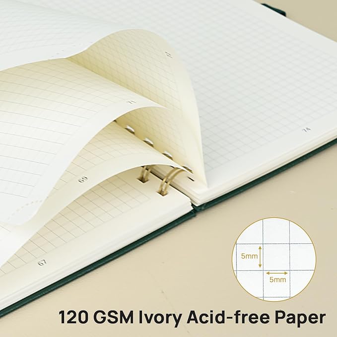 POPRUN Graph Paper Spiral Journal Notebook, [A5-5.75'' x 8.25''] - 120 GSM Thick Paper, 141 Numbered Pages, Grid Notebooks for Men & Women with Pocket, Index Tabs, 8 Perforated Sheets,Red