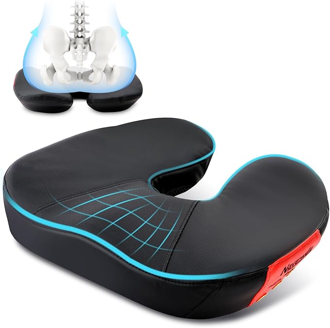 Seat Cushion for Office Chair – Memory Foam Car Seat Cushion for Sciatica, Tailbone, Back & Hemorrhoid Pain Relief U-Shaped Ergonomic High-Density Breathable Foam with Non-Slip Base (Black)