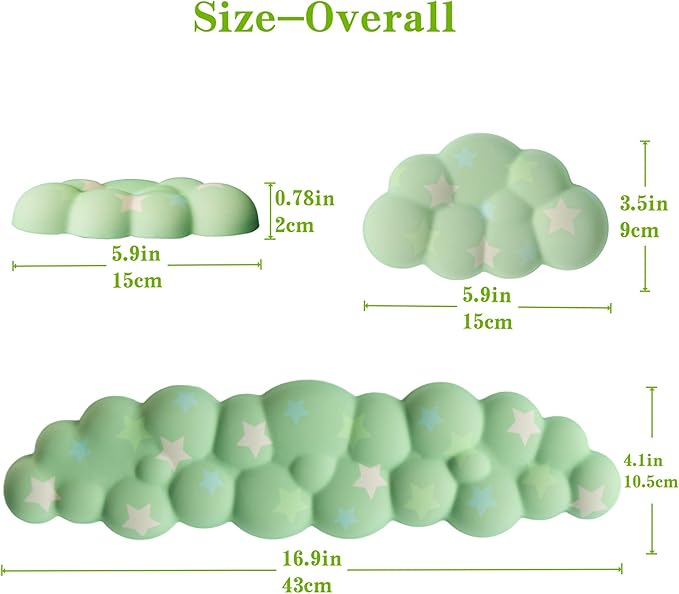 Cloud Wrist Rest Set for Keyboard and Mouse, Includes Cute Coaster, with Computers and Laptops (Green Colorful Star Set)