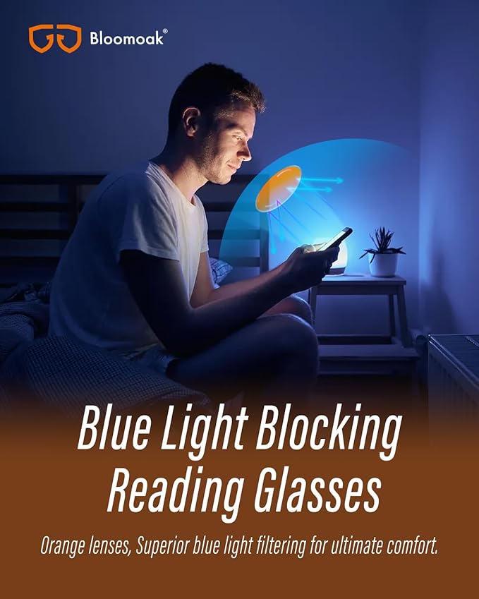 Bloomoak 99% Orange Blue Light Blocking Glasses,Retro Trendy Round Style,Relieve Eye Fatigue,Improve Sleep For Screens/Games