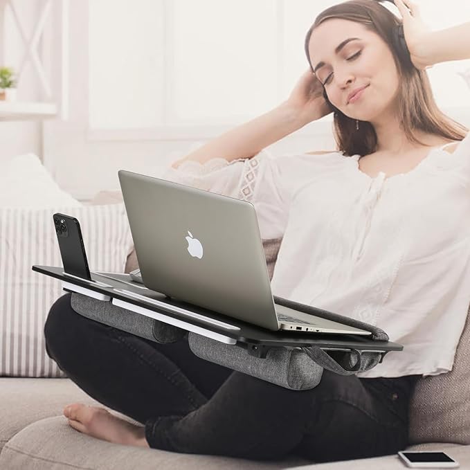 Laptop Desk,2 in 1 Lap Desk with Cushion 17 inch Laptop,Folding Table with Mouse pad Card Slot for iPad Mobile Phone Lap Desk for Bed Couch Bed Tray for Working Wooden Table for Reading