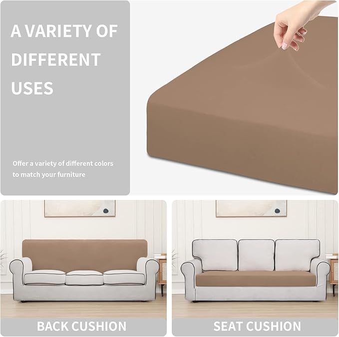 Easy-Going 100% Waterproof Oversized Sofa Seat Cushion Slipcovers Couch Cushion Cover Stretch Furniture Protector for Kids, Pets (Oversized Sofa Cushion, Camel)