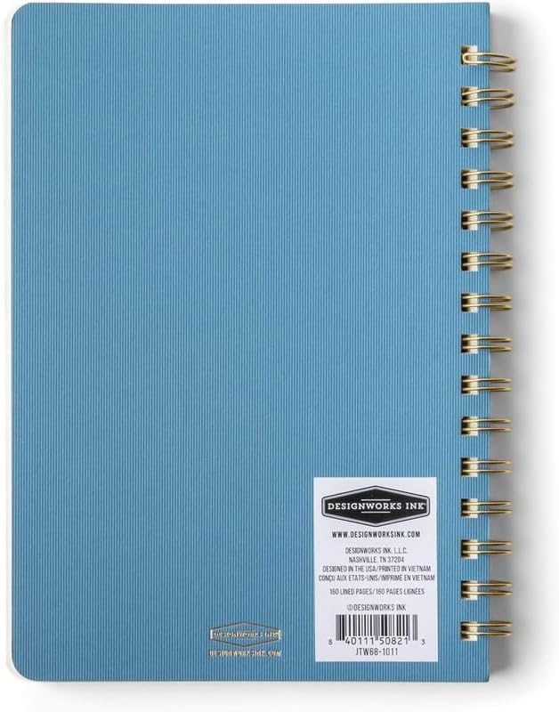 DesignWorks Ink 6" x 8.25" Classic Blue Textured Paper Twin Wire Spiral Notebook Journal with 160 Lined Pages for Work, Writing, Journaling