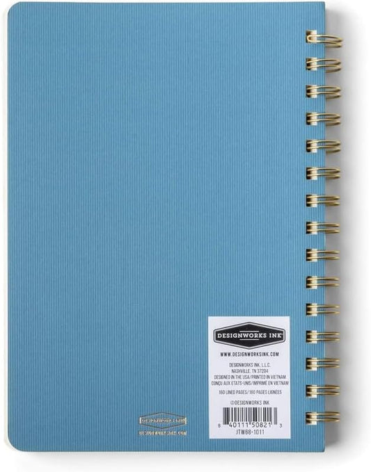 DesignWorks Ink 6" x 8.25" Classic Blue Textured Paper Twin Wire Spiral Notebook Journal with 160 Lined Pages for Work, Writing, Journaling