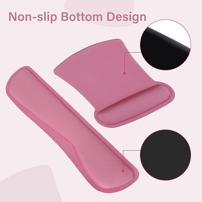 MOSISO Keyboard Mouse Pad Set, Large Gaming Mousepad&Keyboard Wrist Rest&Mouse Wrist Rest&Coaster, Ergonomic Non-Slip Mousepad&Easy Typing Cushion with Memory Foam for Home Office, Rose Red