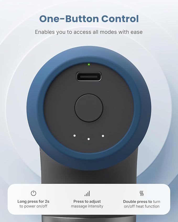 RENPHO Mini Thermal Massage Gun with Heat, Portable Deep Tissue Percussion Massager, Color Silicone Sleeves Travel Size with Carry Case, Aegean Blue