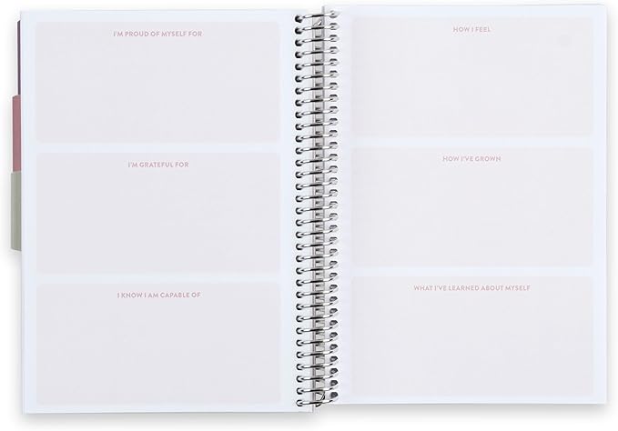 Erin Condren A5 Spiral Bound Self Care Journal Metallic Blooms. Daily Self-Care Reflection Pages. Weekly, Monthly & Quarterly Reflection. Monthly Tracker Pages. 3 Tabs. Sticker Sheet Included