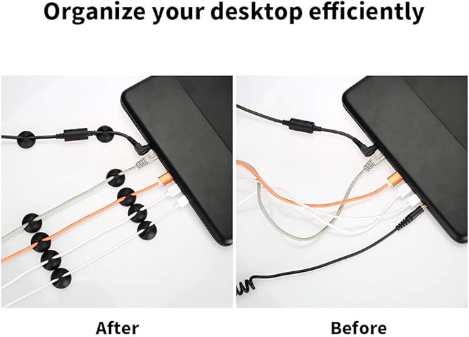 Cable Clips Cord Organizer, Tomorotec Multipurpose Cable Holder with Adhesive Pad Cord Management System, Desktop Cable Organizer for HDMI, Charging Cable, Ethernet, USB Cable (Black 36pcs)