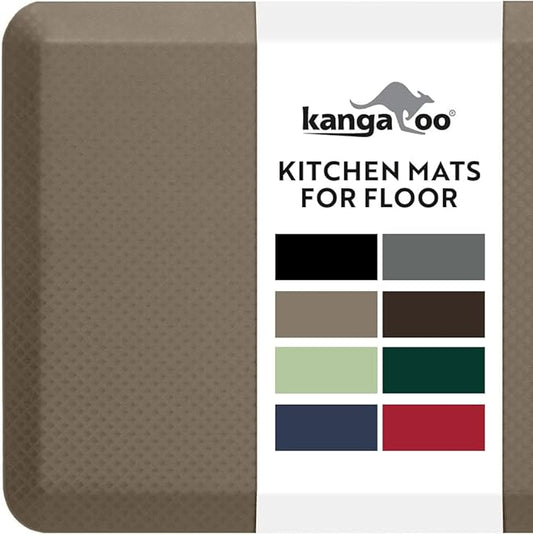 KANGAROO Thick Ergonomic Anti Fatigue Mats for Kitchen Floor, 48x20, Cushioned Standing Office Desk Mat, Waterproof Scratch Resistant Topside, Supportive All Day Comfort Padded Foam Rugs, Beige