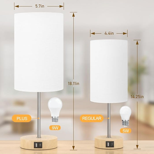 AKASUKI 18Inch Table Lamp with Dual Charging Station, 3 Way Dimmable Touch Lamp for Bedroom, Living Room, Office(LED Bulb Included)