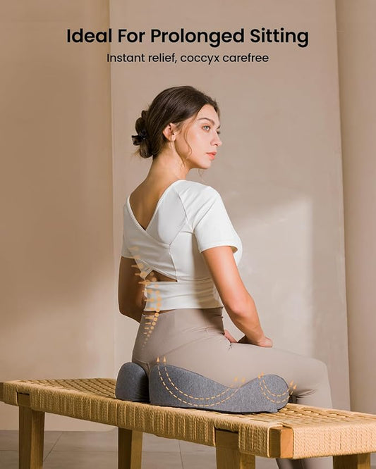 ProtoArc Seat Cushion, Office Chair Cushion for Sciatica, Coccyx Cushion, Ergonomic Memory Foam Seat Cushion for Car, Home, Pressure Relief Pad for Hip, Tailbone, All Day Comfort - Gray