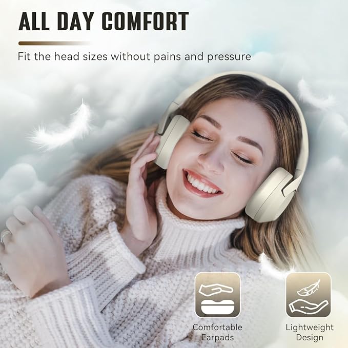 FIFINE Bluetooth Wireless Headphones, Over-Ear Headphones with 65H Battery Life, Touch Control Panel for Music, Cellphone Calls, Noise Cancellation Headset with Soft-Earpads for Home Office-X3 White