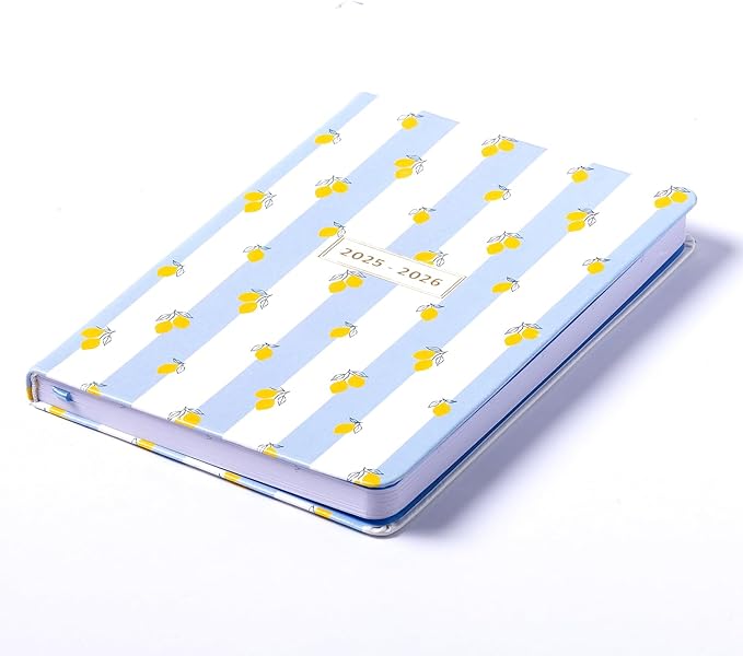 2025-2026 Eccolo 18 Month Bound Planner, Monthly & Weekly Pages (5.25 x 7.75" - July 2025 - Dec 2026 - Lemon Blue Stripes)
