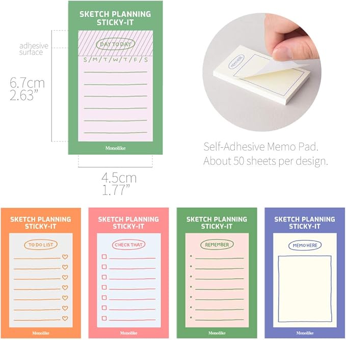 Monolike Sketch Planning Sticky-it - 5p Set Self-Adhesive Memo Pad 50 Sheets