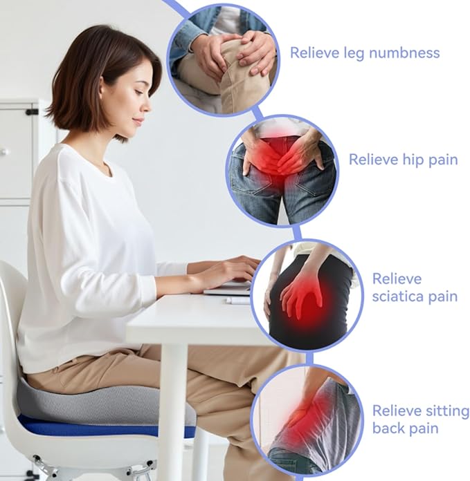 Seat Cushions for Office Chairs Wheelchair Cushion for Long Sitting Back Pain，Memory Foam Seat Car Computer Desk Chair Cushion，Coccyx Cushion for Tailbone Pain Relief Cushion Office Chair Butt Pillow