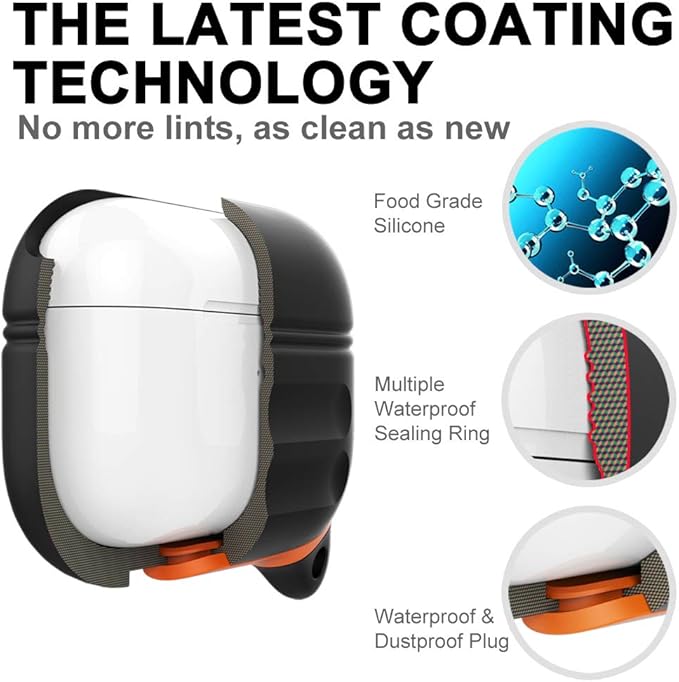 AirPods Pro Case, Waterproof Silicone Cover for AirPods Pro 2 Case | Waterproof Protection | Portable | for USB-C/Wireless | Anti-Lost | One Piece | Black