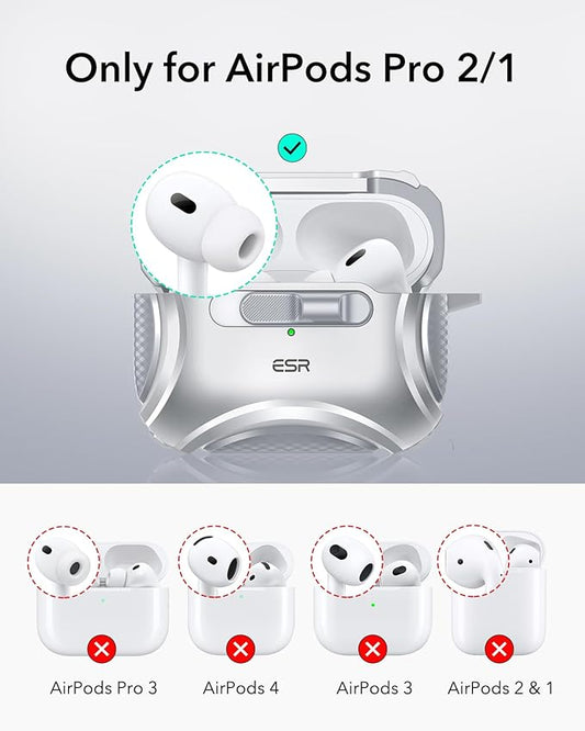ESR for AirPods Pro 2 Case (2023/2022/2019, 2nd/1st Gen), Compatible with AirPods Pro 2nd Generation (USB-C/Lightning Cable), Effortless MagSafe, Drop-Proof Lock, Easy Open, Cyber Series,Silver Grey