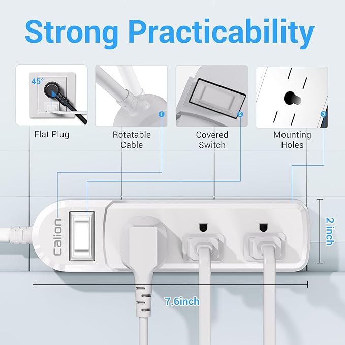 Outdoor Power Strip Weatherproof, IPX6 Waterproof 6.6ft SJT Extension Cord with 3 Widely Outlets Overload Protection Shockproof, Christmas Light Flat Plug Extension Cord Outdoor Indoor