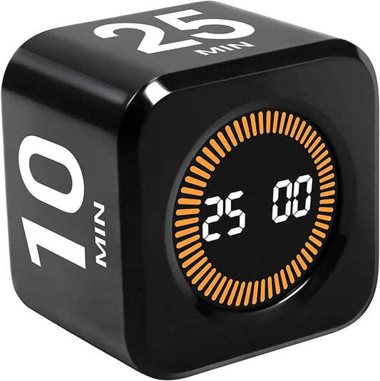 Pomodoro Timer Cube for Productivity — 5/25/10/50 Minutes Preset, Digital Gravity Sensor Desk Visual Timer for ADHD, Silent Mode, Ideal for Office, Study, Kitchen & Kids