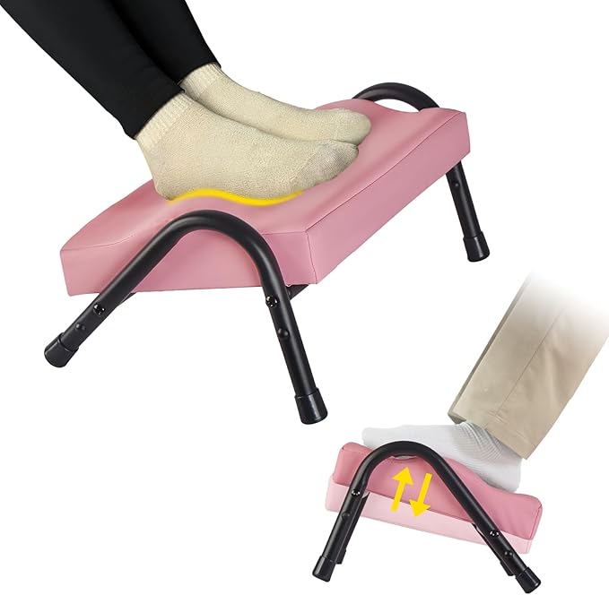 Foot Rest for Under Desk at Work,Ergonomic Foot Rest for Office Use, Heights,Relieving Pain in Lower Back, Hip, Knee (Leather Pink)