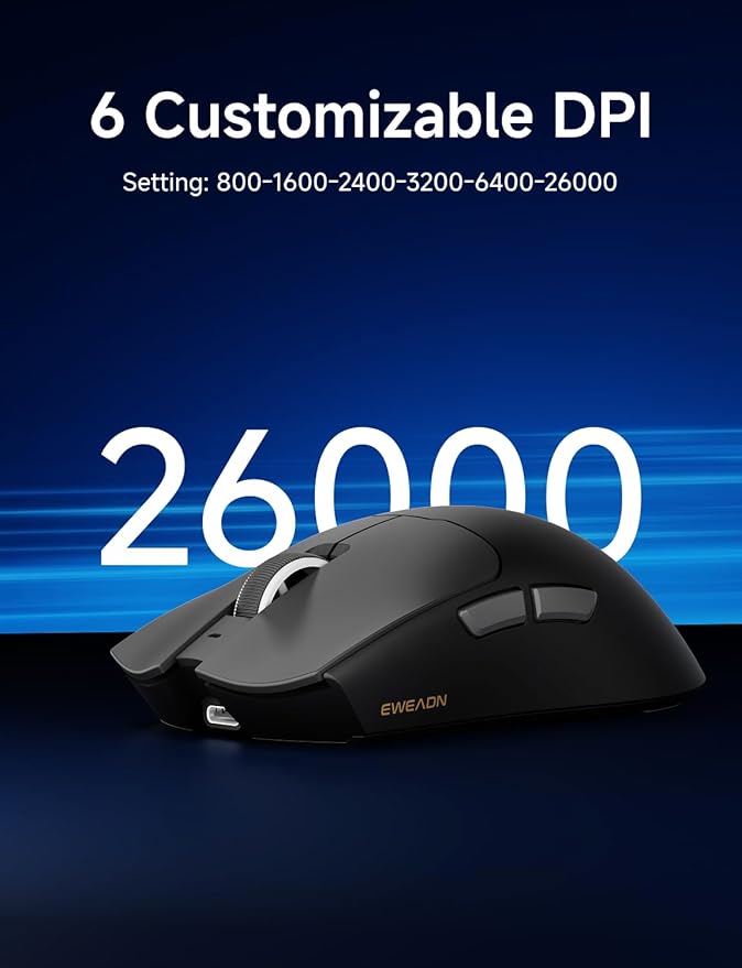 S9 Wireless Gaming Mouse, 59G Ergonomic Computer Mouse, Triple Modes, 8K Polling, 26K DPI, PAW3395 Optical Sensor, Huanyu Switch, 250h Battery Life, Programmable for PC/Win/Mac(Black)