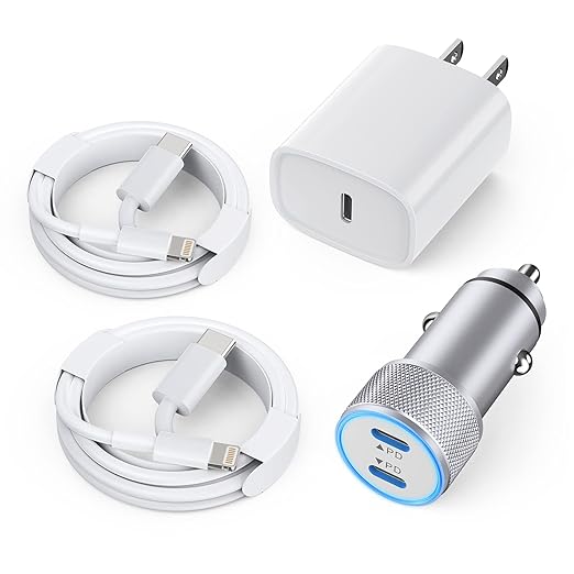iPhone Car Charger,Dual Port USB C Fast Car Chargers,40W Type C i Phone Charger for Cars Quick Charging+2pack 3.3ft Lightning Cable + 20W USBC PD Plug Fast Charging for iPhone 14/13/12/11 Pro Max/iPad