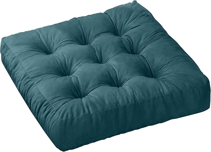 NEST & LOOM Floor Cushions - Floor Chair Pillow, Meditation Cushion, Square Large Floor Pillow, Solid Thick Tufted Floor Pillow - Teal - 21.65" x 21.65"