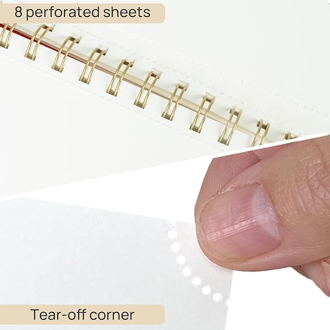 POPRUN Blank Journal Notebook, [A5-5.75'' x 8.25''] - 120 GSM Thick Paper, 141 Numbered Pages, Spiral Hardcover for Men & Women with Pocket, Index Tabs, 8 Perforated Sheets, Light Yellow