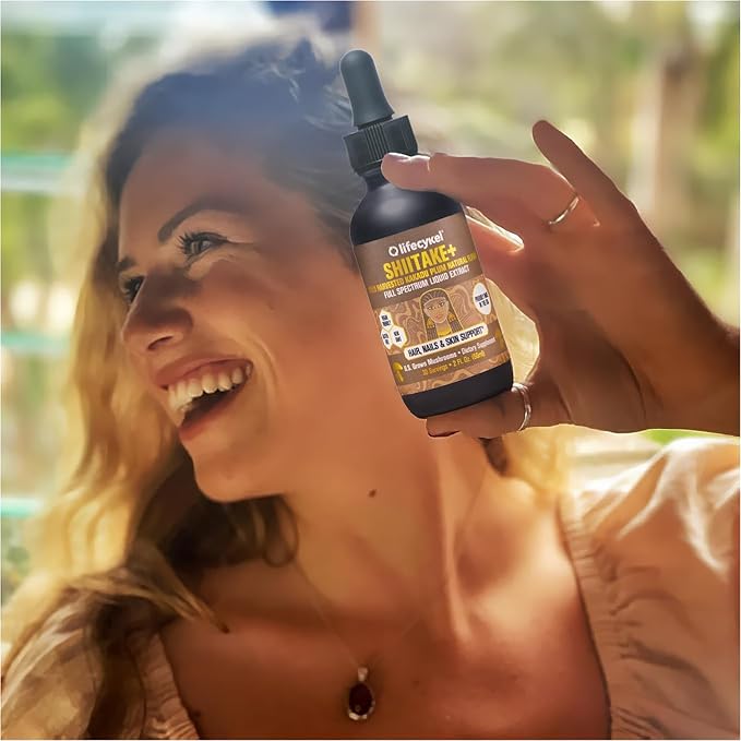 Lifecykel - Shiitake Mushroom Extract with Kakadu Plum- Hair, Skin & Nail Support, Anti Aging Supplement- 100% Organic Mushrooms, Immune Boosting, Vitamin C Made in The US- 2 Fl oz(Packaging May Vary)